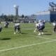 New England Patriots offensive at practice on Wednesday Sept. 11, 2024. Vederian Lowe is the left tackle on the first unit.